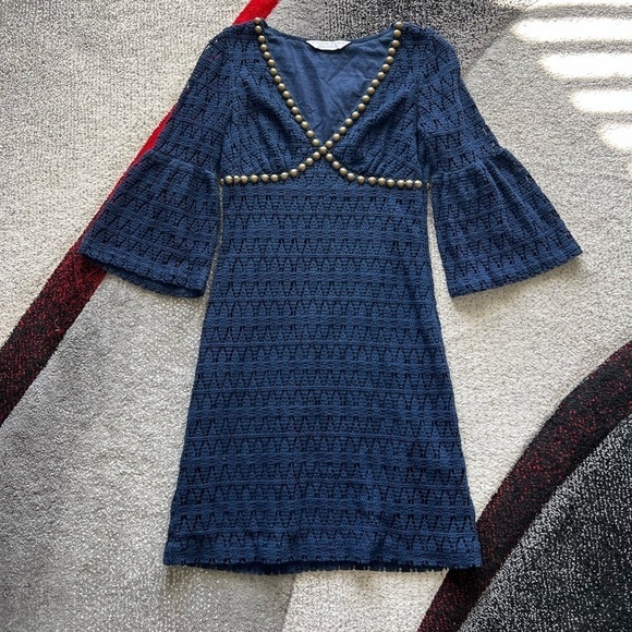 Trina Turk Crochet Knit Navy Coastal Sheath Dress - Picture 1 of 4